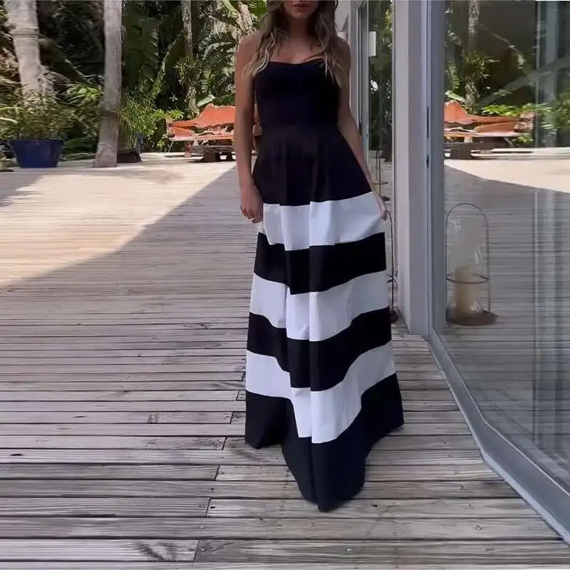 BabYoung Birthday Prom Maxi sukienki bez ramiączek kobiety 2025 nowa bez rękawów w paski elegancka wieczorowa długa sukienka z rurką