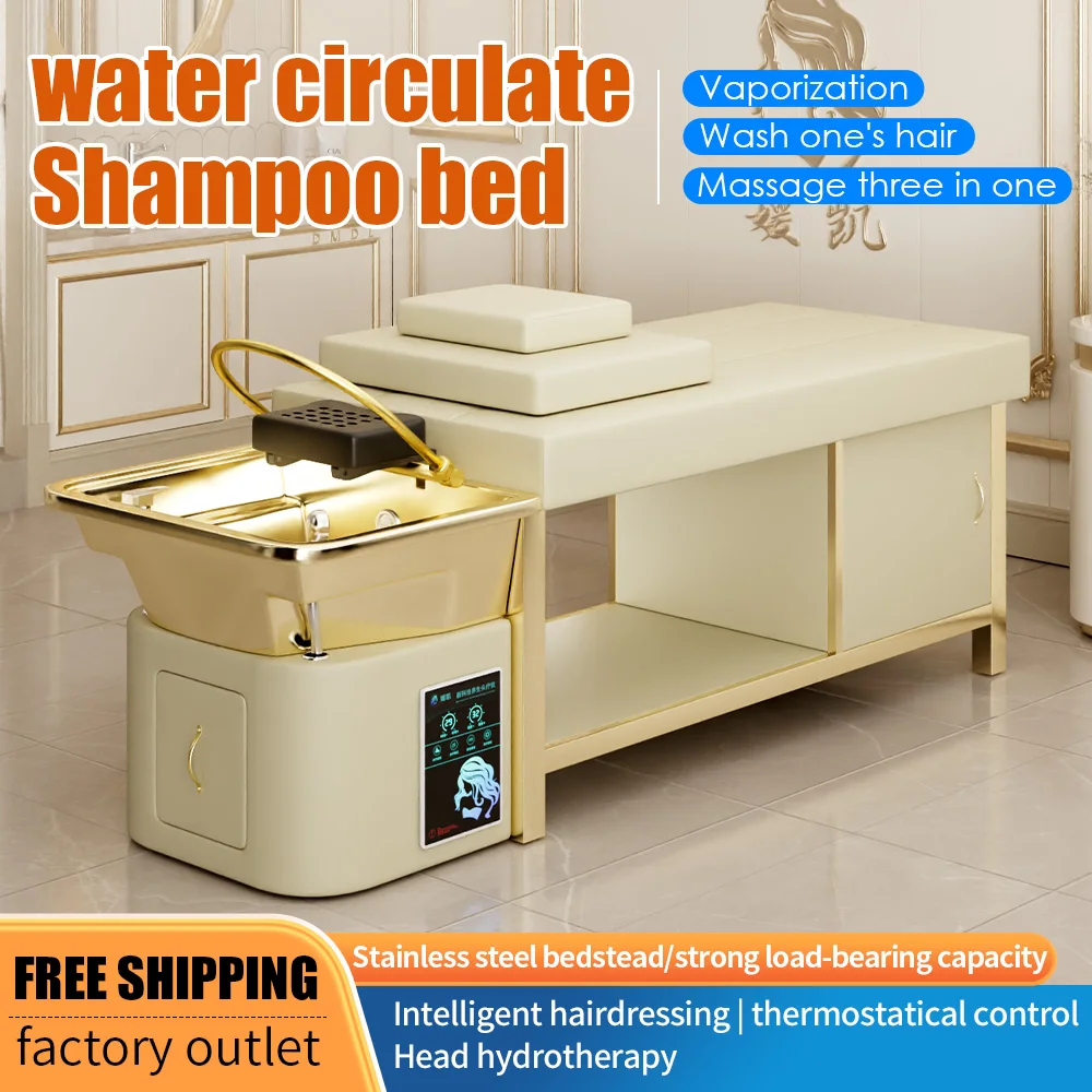 High-End Full Gold Shampoo Bed Beauty Salon Beauty Hairdressing Special Thermostatic Water Heater Head Spa Massage Bed