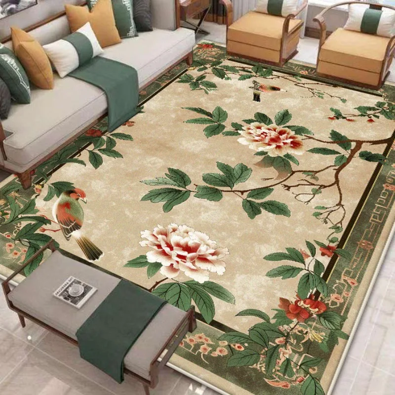 New Chinese Style Carpet for Living Room Antiskid Plant Pattern Room Decoration Home Mats Big Size Study Decoration Rug Washable view 2