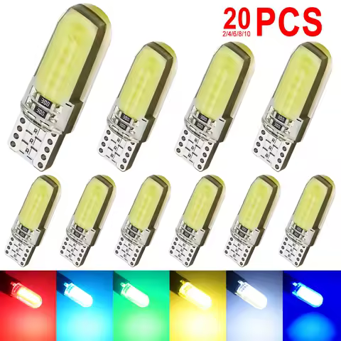 2/4/6/8/10/20 PCS T10 W5W LED Bulbs Car Interior Dome Maps Trunk License Plate Lights 12V COB-12SMD 7500K White Yellow Red Blue