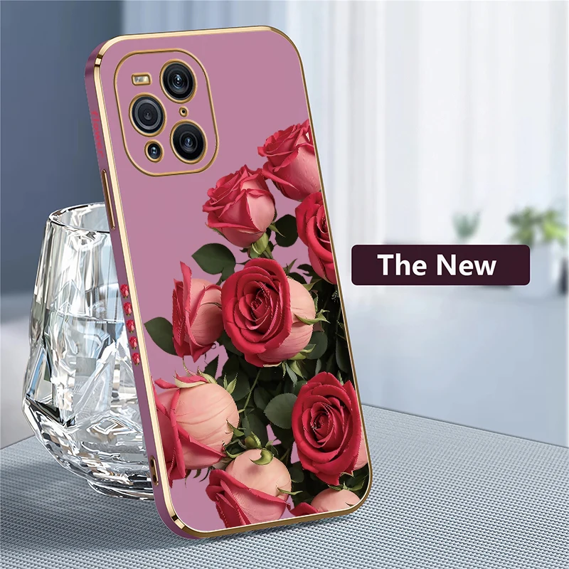 Fashion Flower Pattern Case For OPPO Find X3 Pro X3 Lite X5Lite Find X5 X 5 Lite Soft Silicone Shockproof Plating Cover