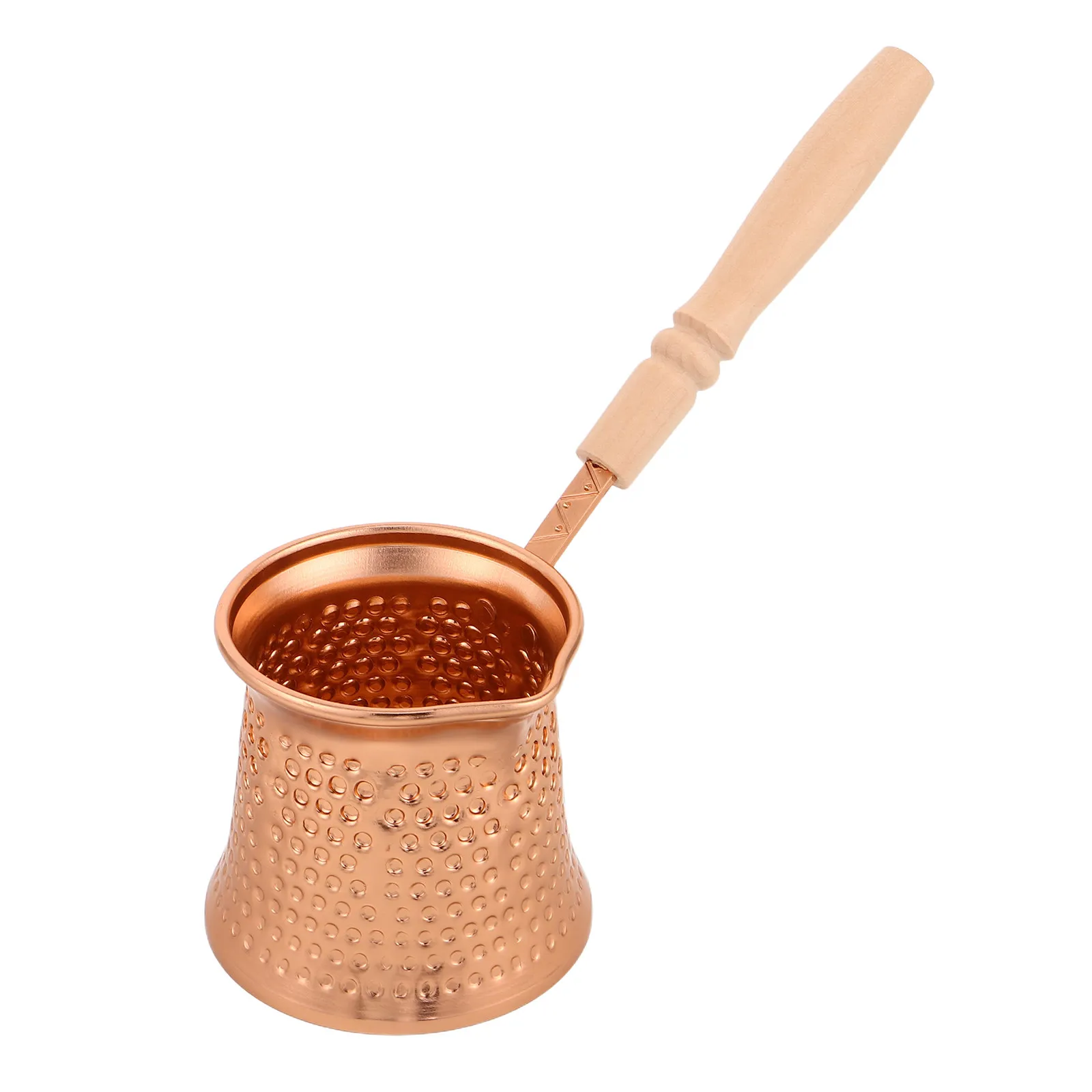 Turkish Coffee Pot 350Ml Vintage Stovetop Espresso Maker Wooden Handle Multi Function Milk Frothing Butter Melting Metal Pot