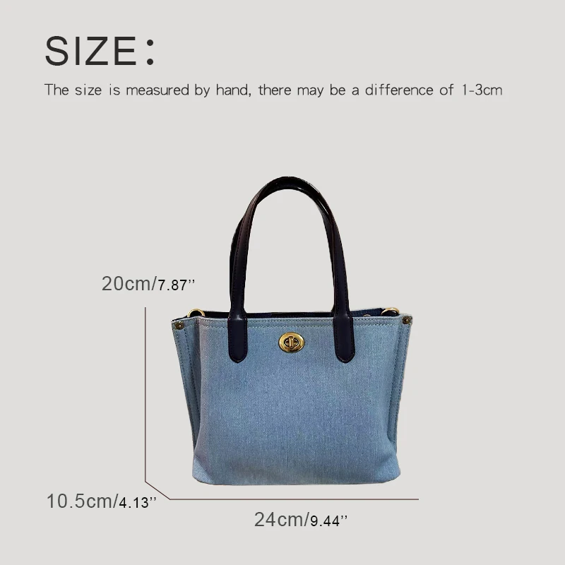 England Style Denim Small Tote Bags For Women Luxury Designer Handbags Purses 2024 New In Vintage Lock Top Handle Cloth Shoulder