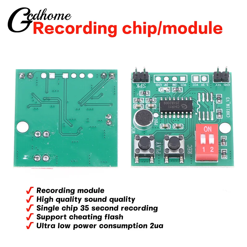 

Новинка! 1/3 шт. CHR11M DC 2-5.2V Модуль записи голоса/звуков на 35 секунд, записывающий блок для игрушек, поддерживает внешнюю флеш-память, 2-позиционный DIP-переключатель