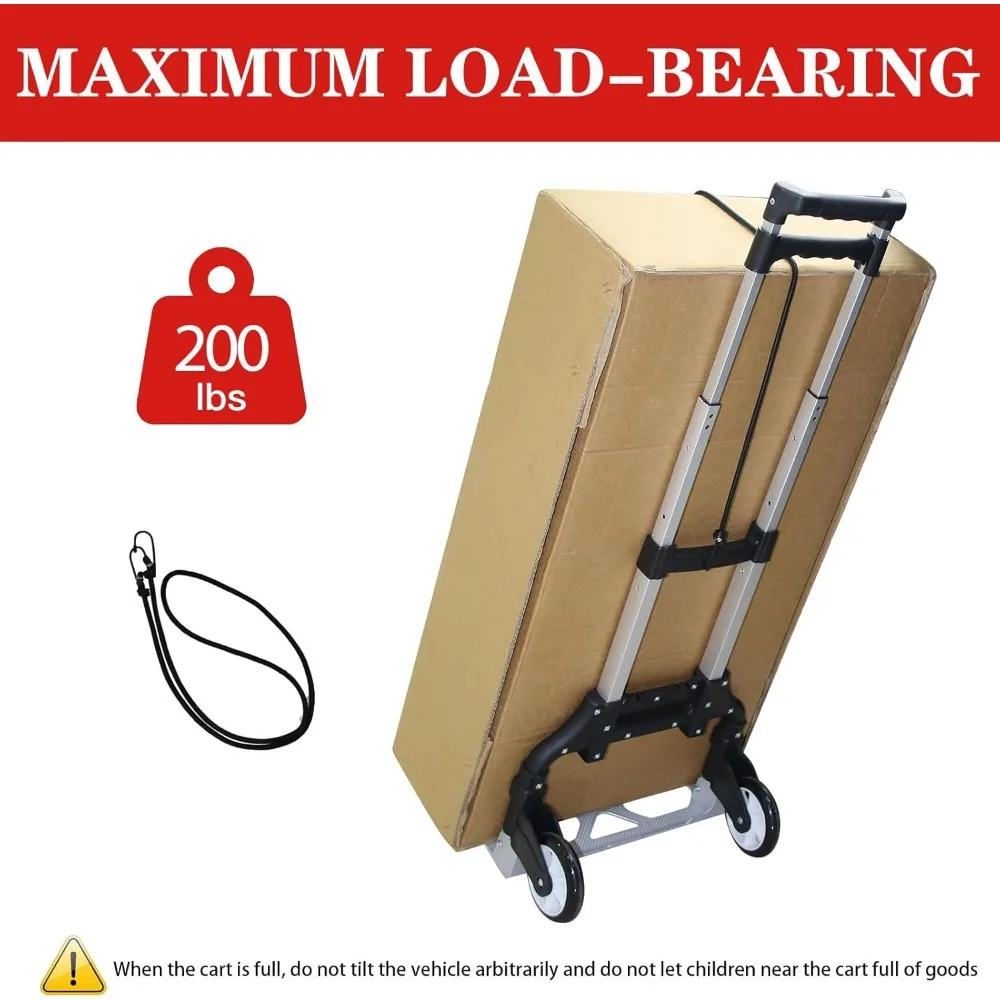 Folding Hand Truck Dolly Cart，Aluminum Portable Hand Cart for Daily handling Work，200lbs, with Silent Wheel，Telescoping Handle