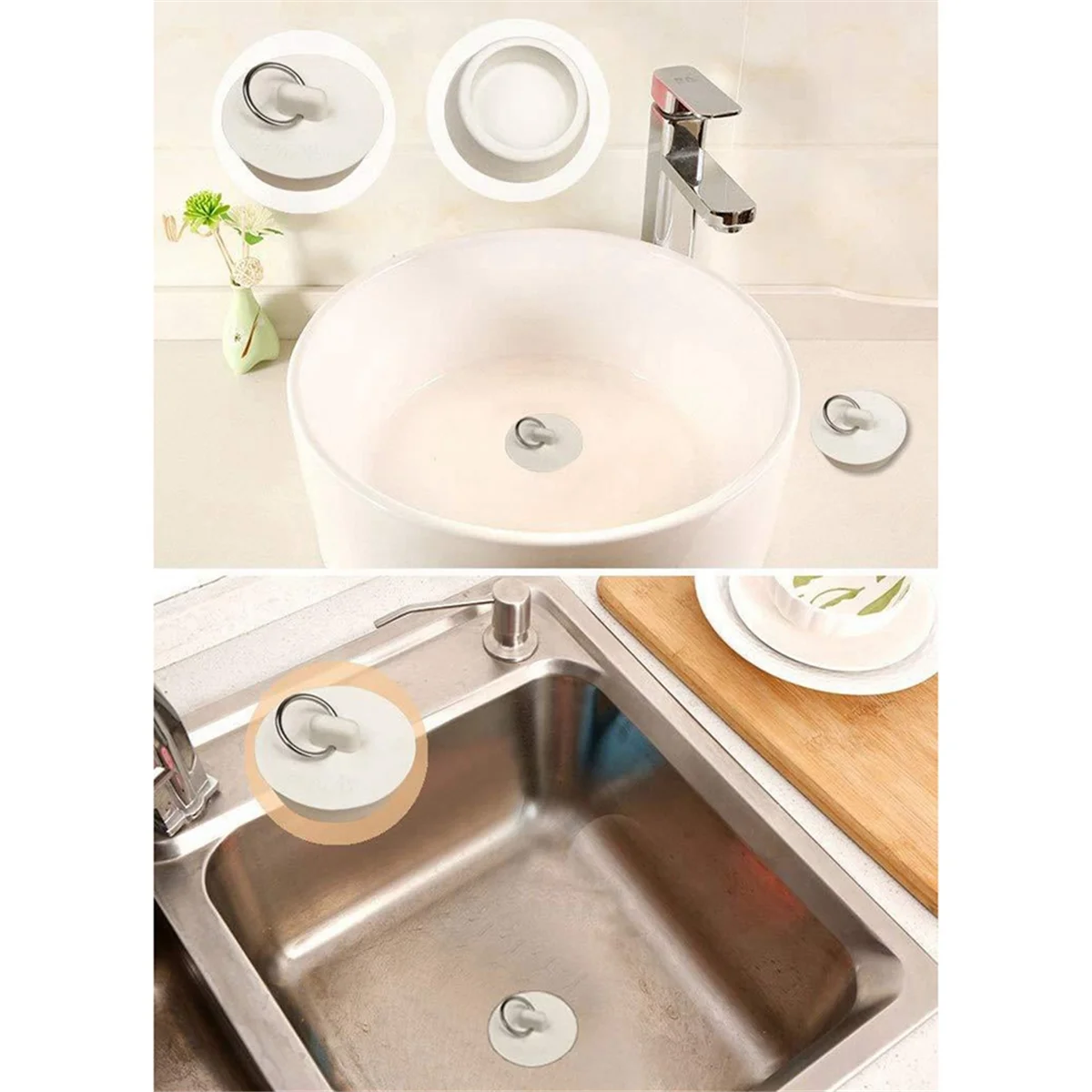 Tapón de bañera para lavabo de goma blanca de 1 7/8 pulgadas, tapón para fregadero, tapón para tubo de drenaje, tapón para fregadero, tapón de agua