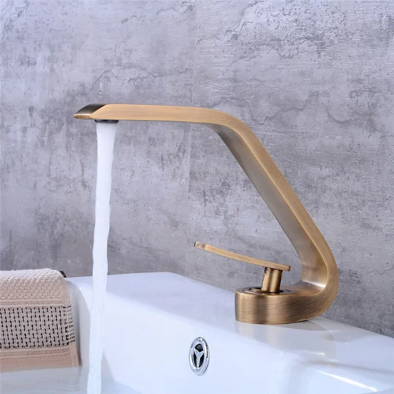 

Black Basin Antique Brass Bathroom Mixer Tap Black Wash basin Faucet Single Handle Hot and Cold Waterfall