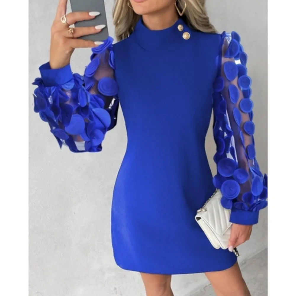 Women's 2024 Autumn Winter New Round Neck Fashion Lace Long Sleeved Sexy Wrapped Hip Waist Casual Office Dress