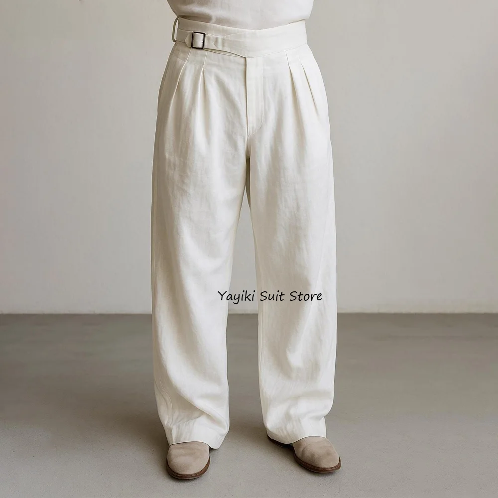 

Classic Men's Pants for Man Straight Leg Solid Color Lightweight Business Casual Linen Fabric Trousers Work Trouser Tailoring