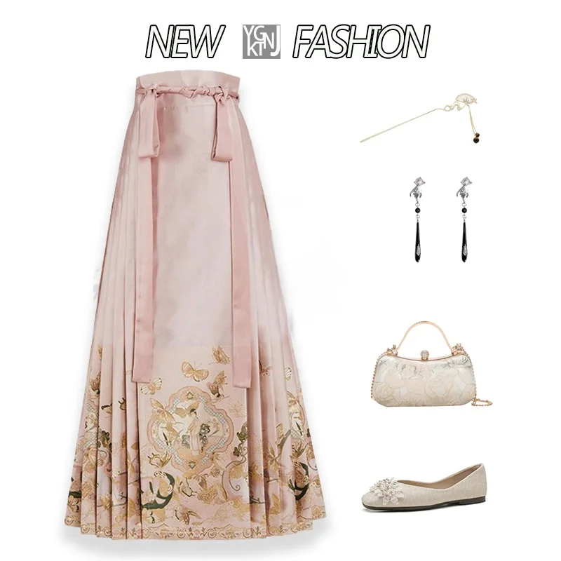 

Elegant High Waist Hanfu Skirt Semi-Body New Style 2024 Spring Season Polyester Fiber by Yigujie Traditional Chinese Fashion