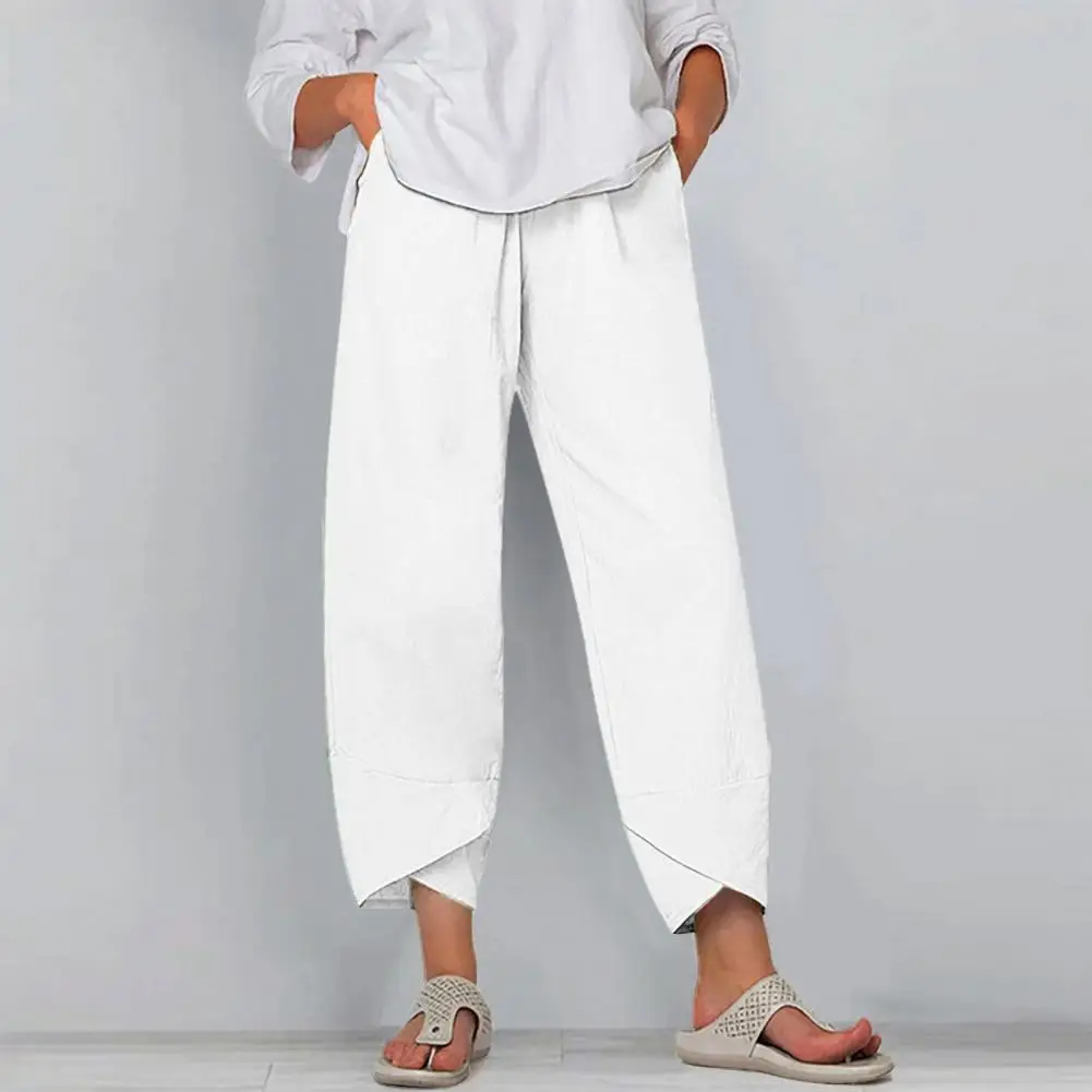 Womens Solid Cotton Linen Pockets Baggy Casual Harem Pants Ladies Summer Classic Ankle-Length Trousers 2025