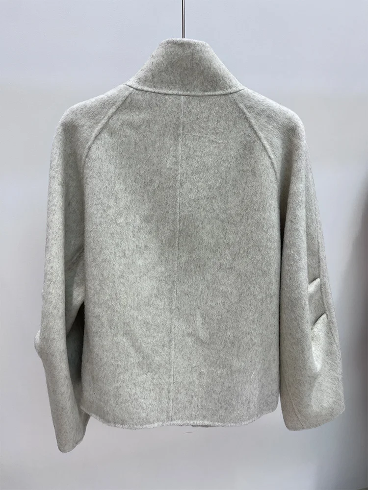 겨울 천연 여우털 칼라 울 재킷 여성용 따뜻한 코트 럭셔리 두꺼운 여성 코트