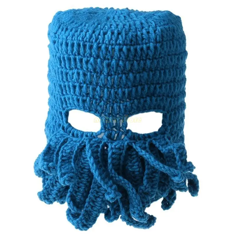 31BF Kreatywna maska ​​ośmiornicy nakrycie głowy dzianinowa wełniana czapka szydełkowa czapka typu beanie dla mężczyzn
