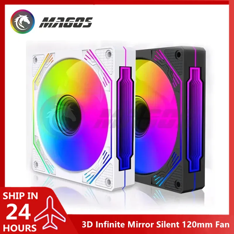 Szafka dla graczy RGB Wentylator obudowy 120 mm 3D Nieskończone lustro Cichy wentylator Dmuchanie do przodu i do tyłu ARGB + PWM 2 w 1