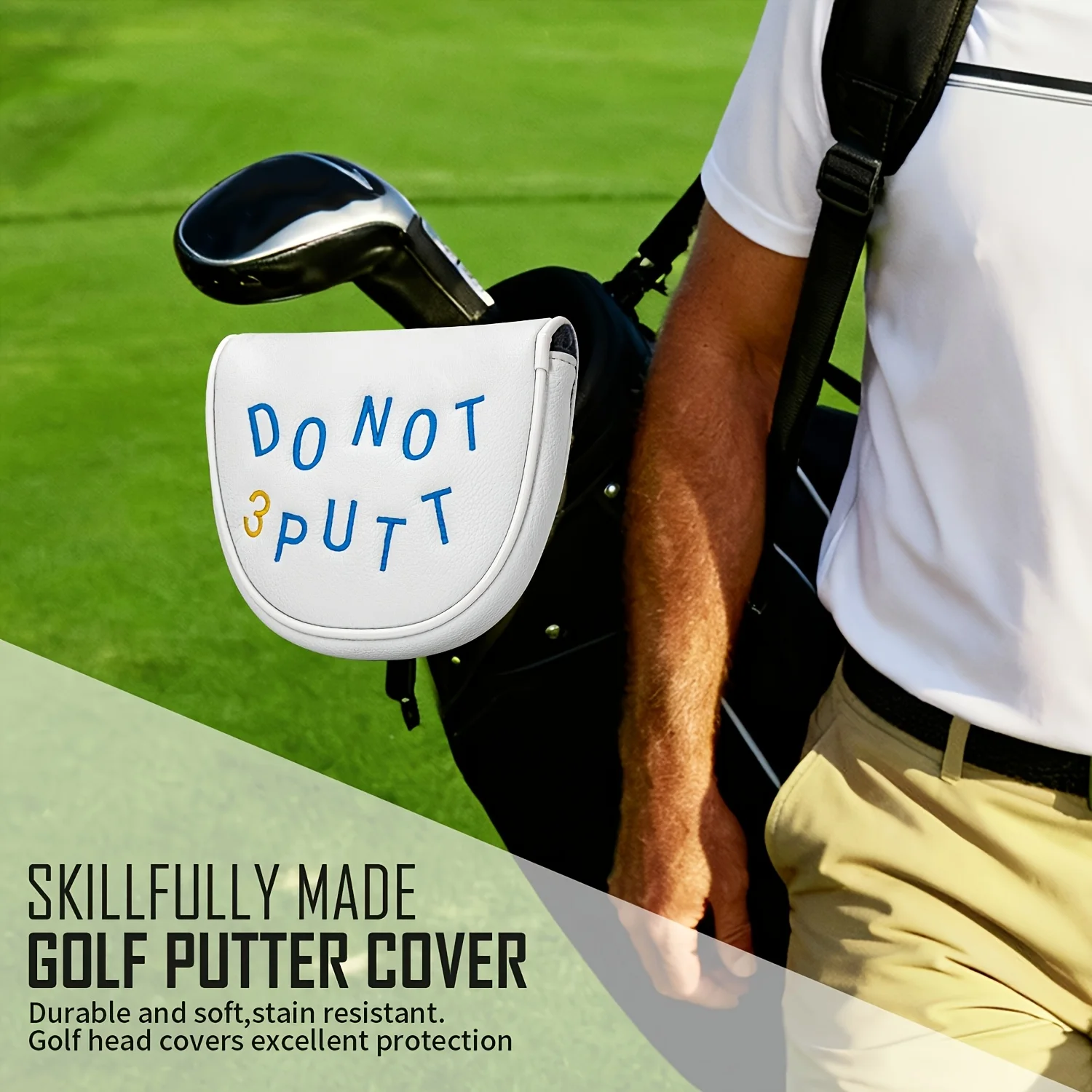 1pc PU Golf Blade Putter Cover with High-End Embroidery Suitable for Most Major Brands,Semi-Circular Blade Head,