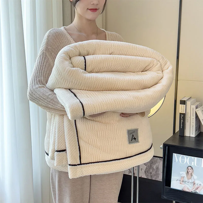 

Теплое простое полосатое вязаное одеяло класса А, однотонное молочное бархатное толстое пушистое одеяло, уютное одеяло с кондиционером для офиса