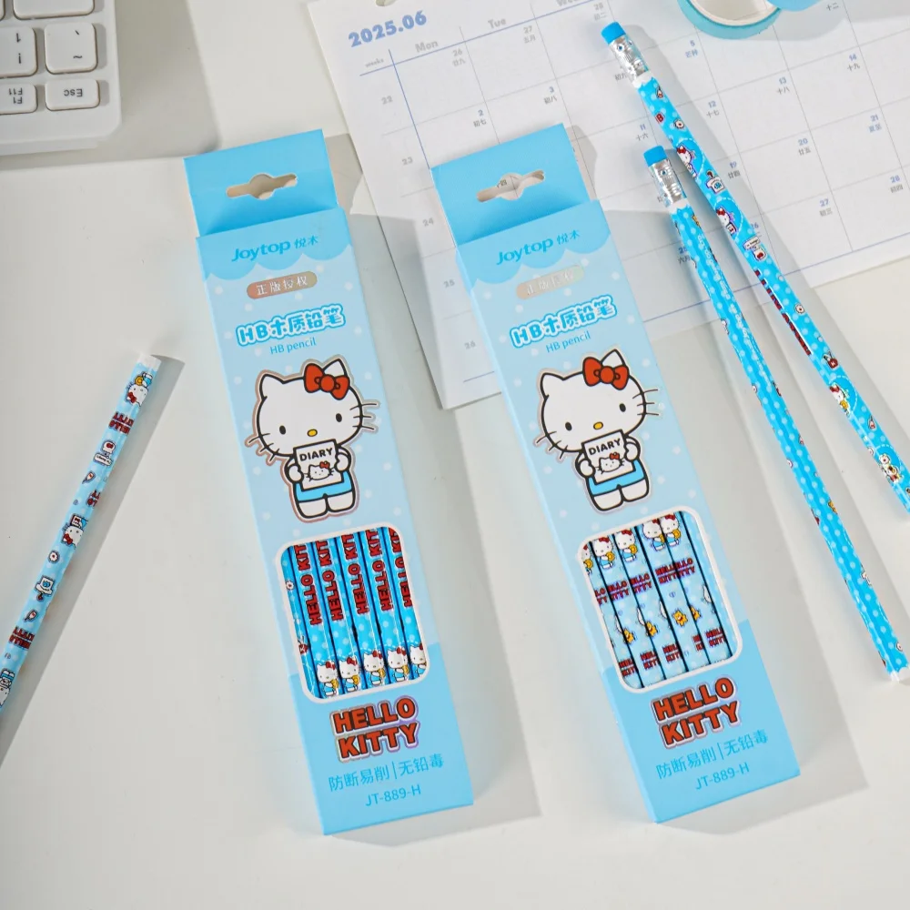 12 Lápis HB Genuínos Sanrio Hello Kitty, Desenho Animado KT Cat Kuromi, Lápis de Desenho para Estudantes, Material Escolar, Prêmios de Papelaria