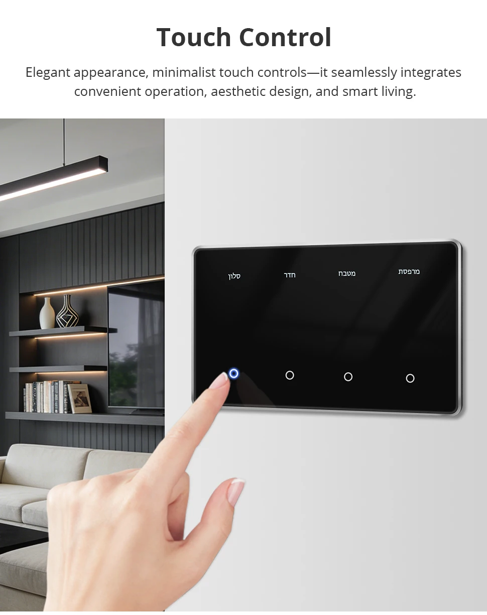 Zemismart US Schwarzer Zigbee DIY Namensschalter Horizontales Touch-Panel Smart Display Bildschirm Lichtschalter Kompatibel mit Tuya Smart Life App – Detail 9