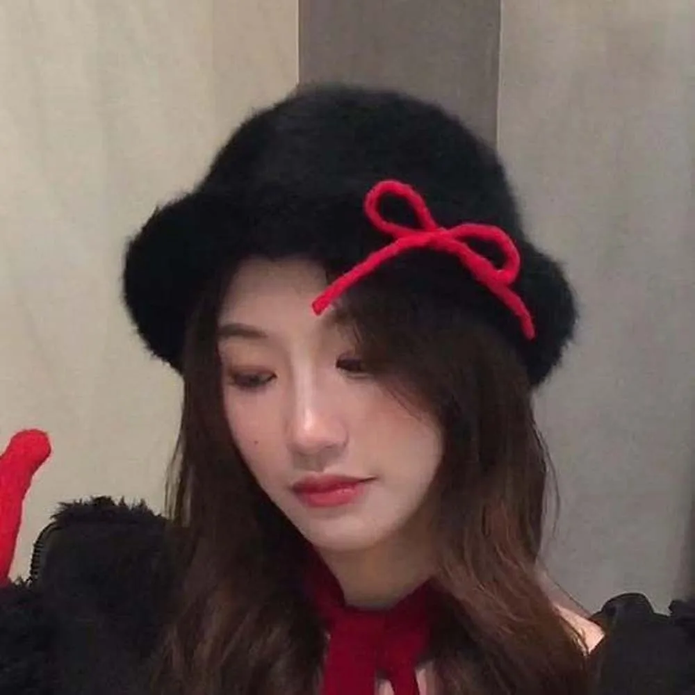 Basin Hat Vintage Looking Black Bowler Hats Japanese Style Beret Woolen Bucket Cap Bow White Dome Hat Performances