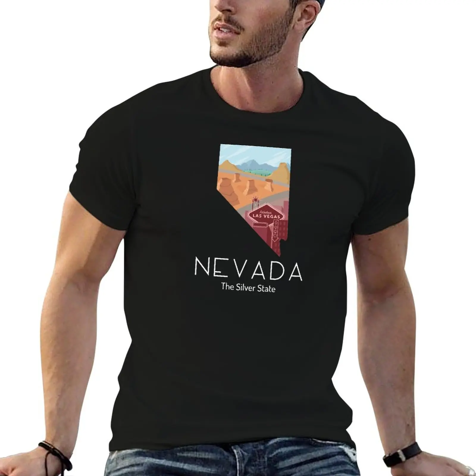 Nevada Proud State Motto The Silver State print T-Shirt Basic Solid Color Short Sleeve Cotton Top