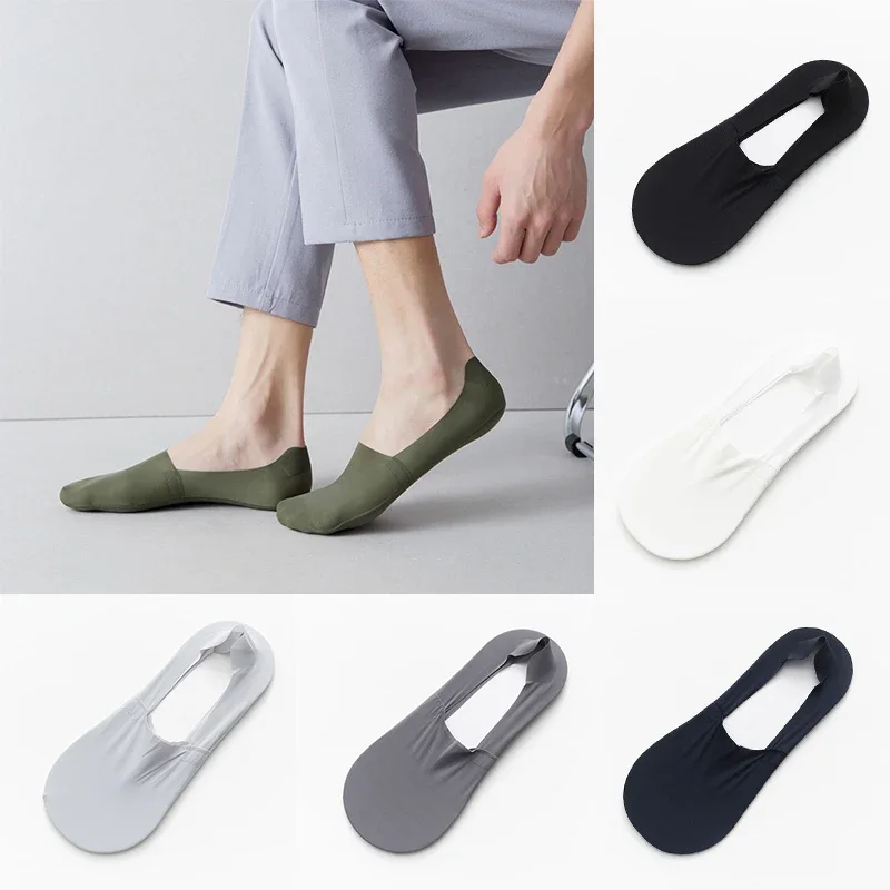 Seamless Invisible No Show Sock Men Socks Summer Thin Breathable Ice Silk Socks for Male Solid Nonslip Low Cut Boat Sox