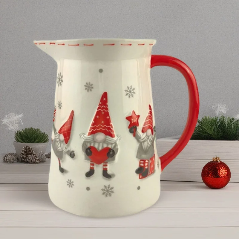 

Керамический кувшин для сливок Санта-Клауса, ручная роспись, белая глина, большой кувшин для молока, милый праздничный стол, центральная часть для дома, рождественский подарок