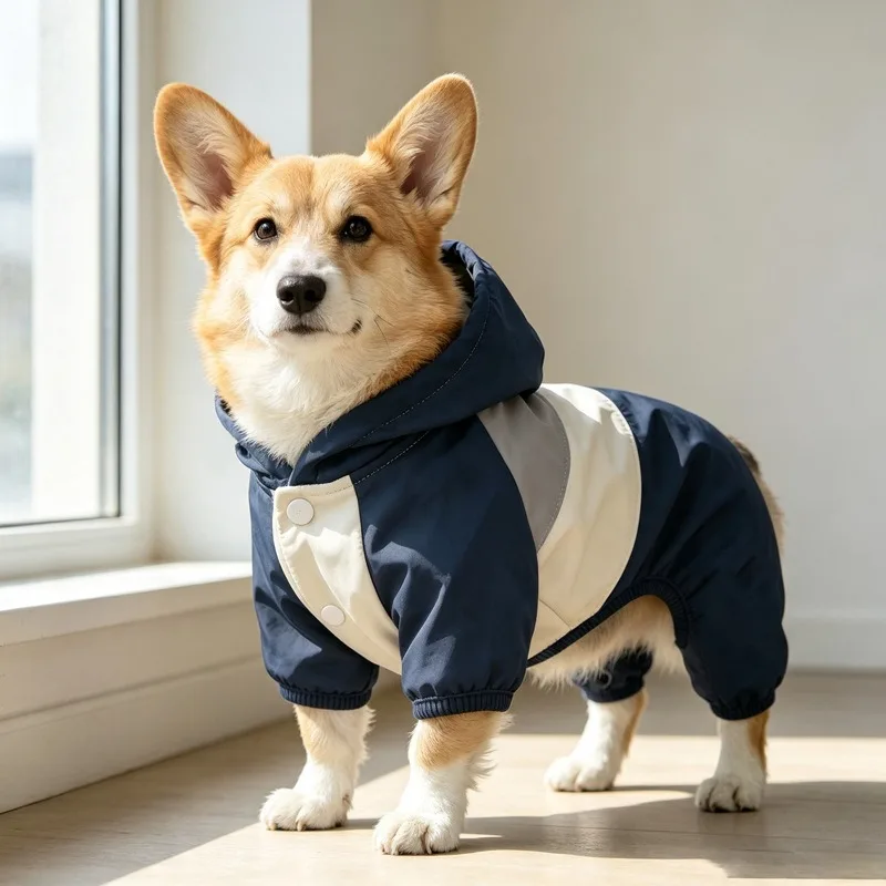 Hunde-Regenmantel Haustier-Outdoorkleidung Herbst Winter Dicker Teddy Wasserdichter Overall Vierbeiniger Jumpsuit Hundezubehör
