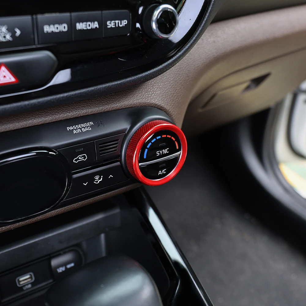 For Kia Soul 2020-2025 2PCS High-End Version Aluminum Red Blue Black Air Conditioner Knob Trim Ring Control Adjust Button Cover