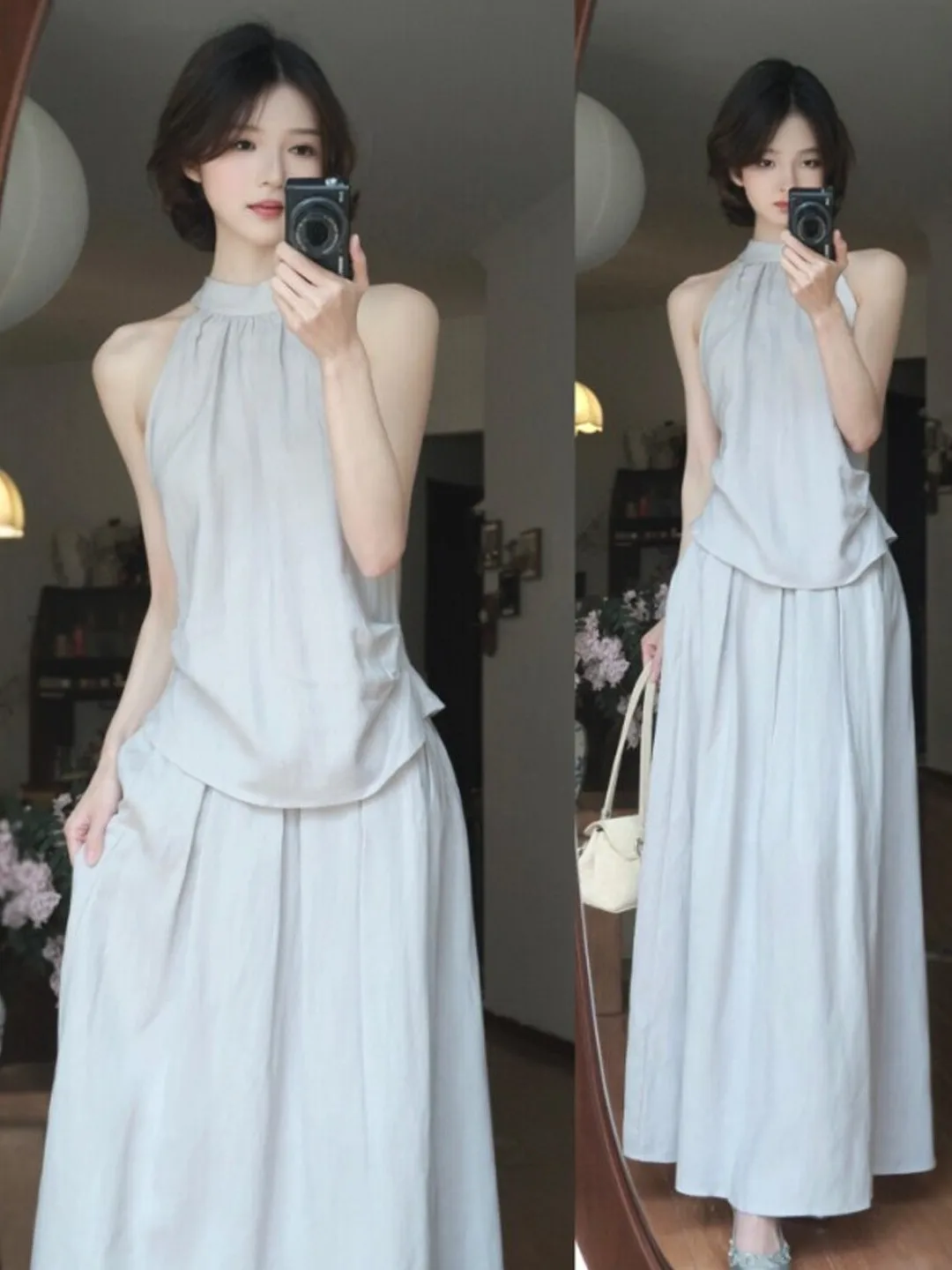 

Unique Stylish Summer Outfit Set Sleeveless Neck Hanging Top Half-length Skirt Two-piece Cotton Comfortable Fashionable Women...