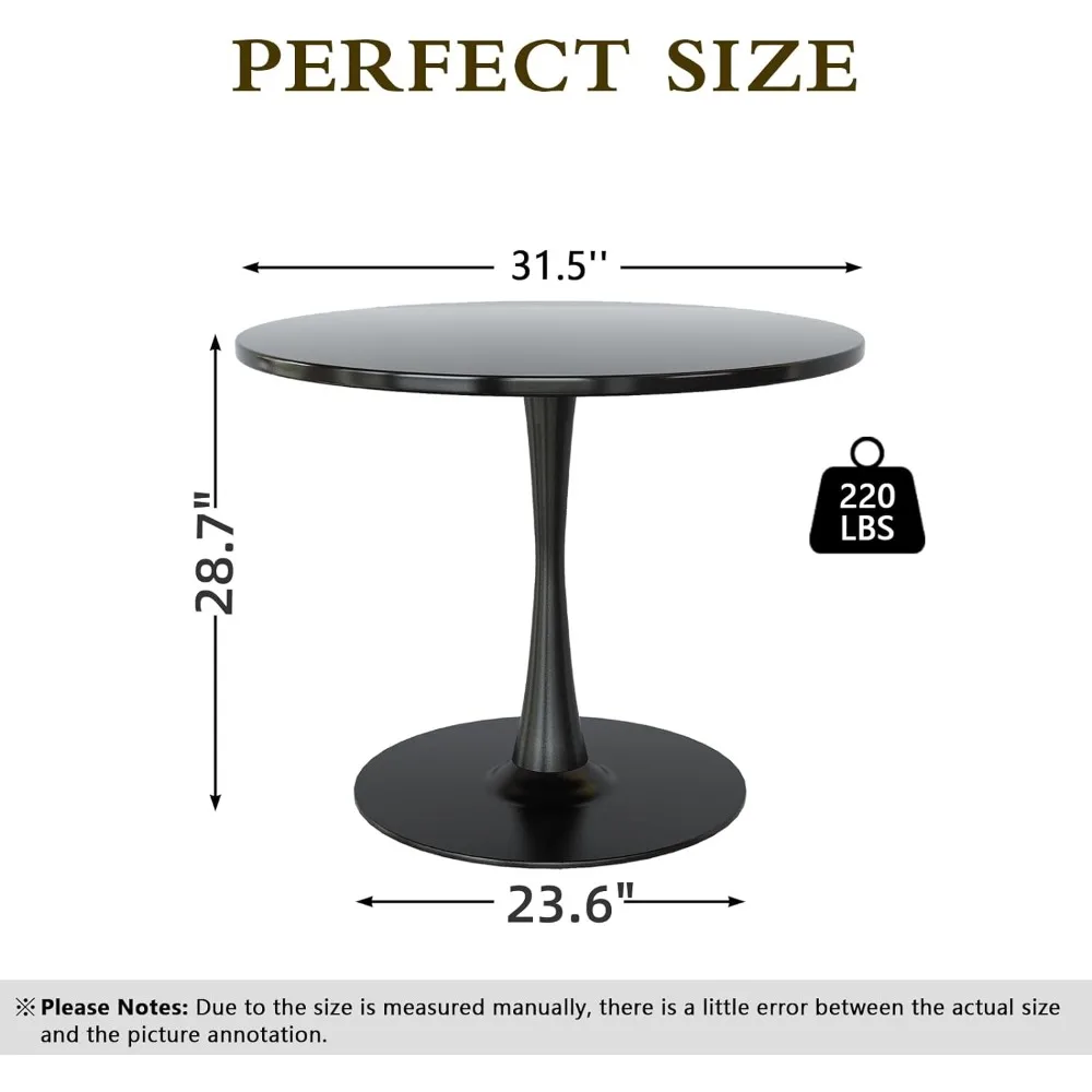 Mesa de comedor redonda de tulipán negro, Base de Pedestal de Metal y grosor de 0,71 pulgadas, para 2 a 4 personas, 32 pulgadas