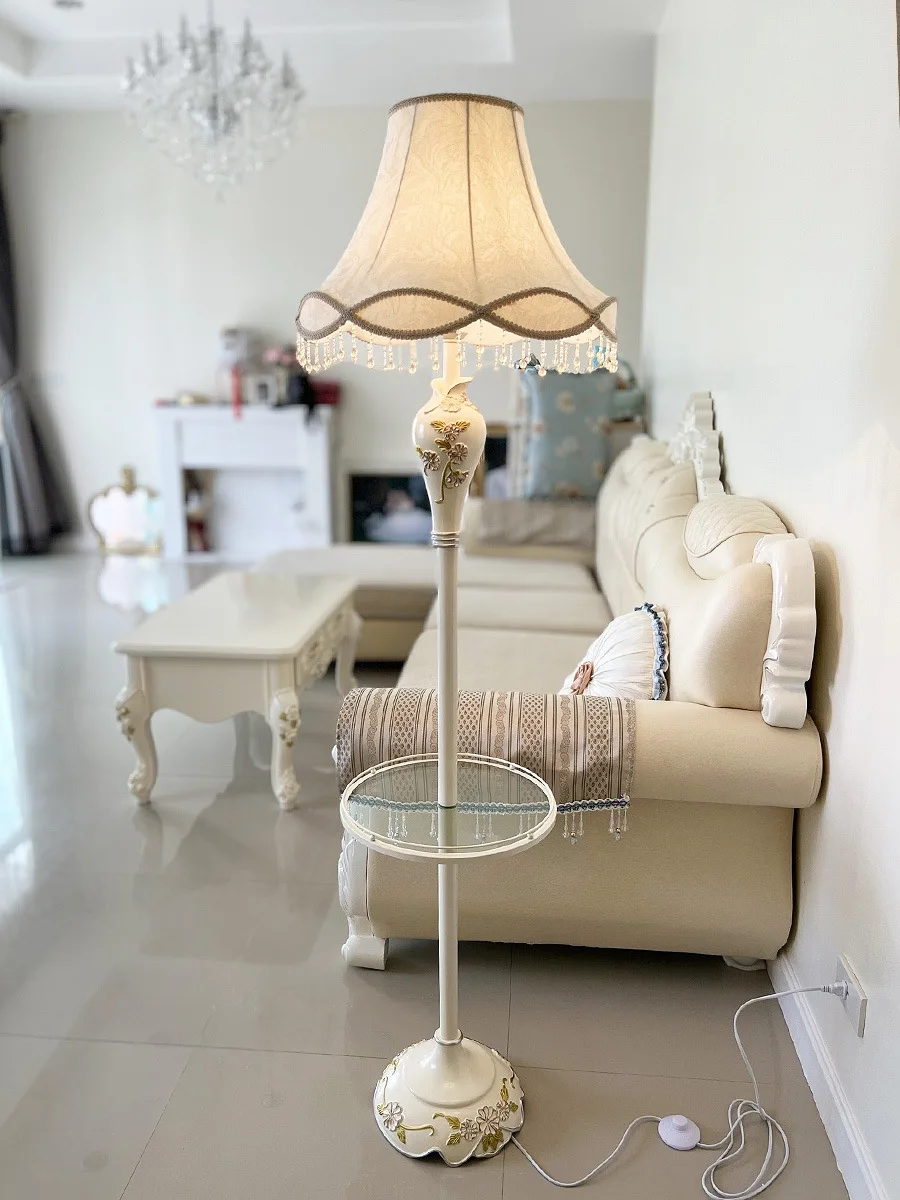 European floor lamp, vertical table lamp with coffee table in living room