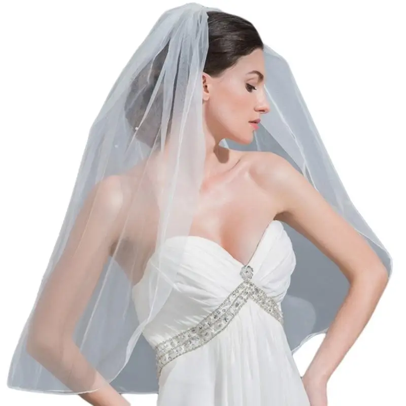 

A52E Beadwork Wedding Veil with Hair Comb Midlength Bridal Tulle Veil Wedding Headpiece for Bride Veil for Engagement