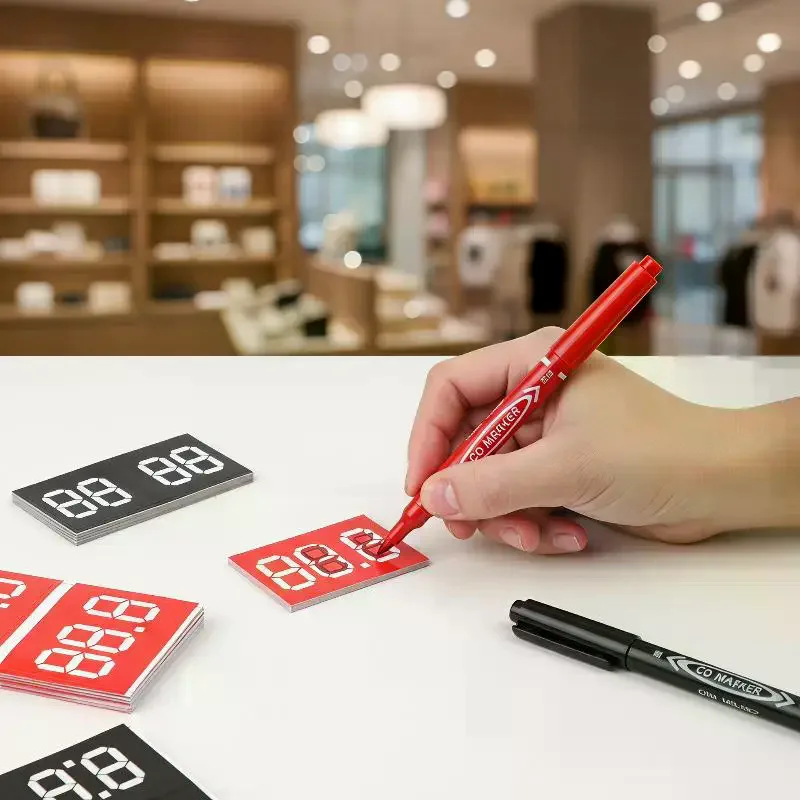 Erasable Price Tag Cards With Pen: 100Pcs Self-Adhesive Mark Cards For Retail Supermarket Grocery