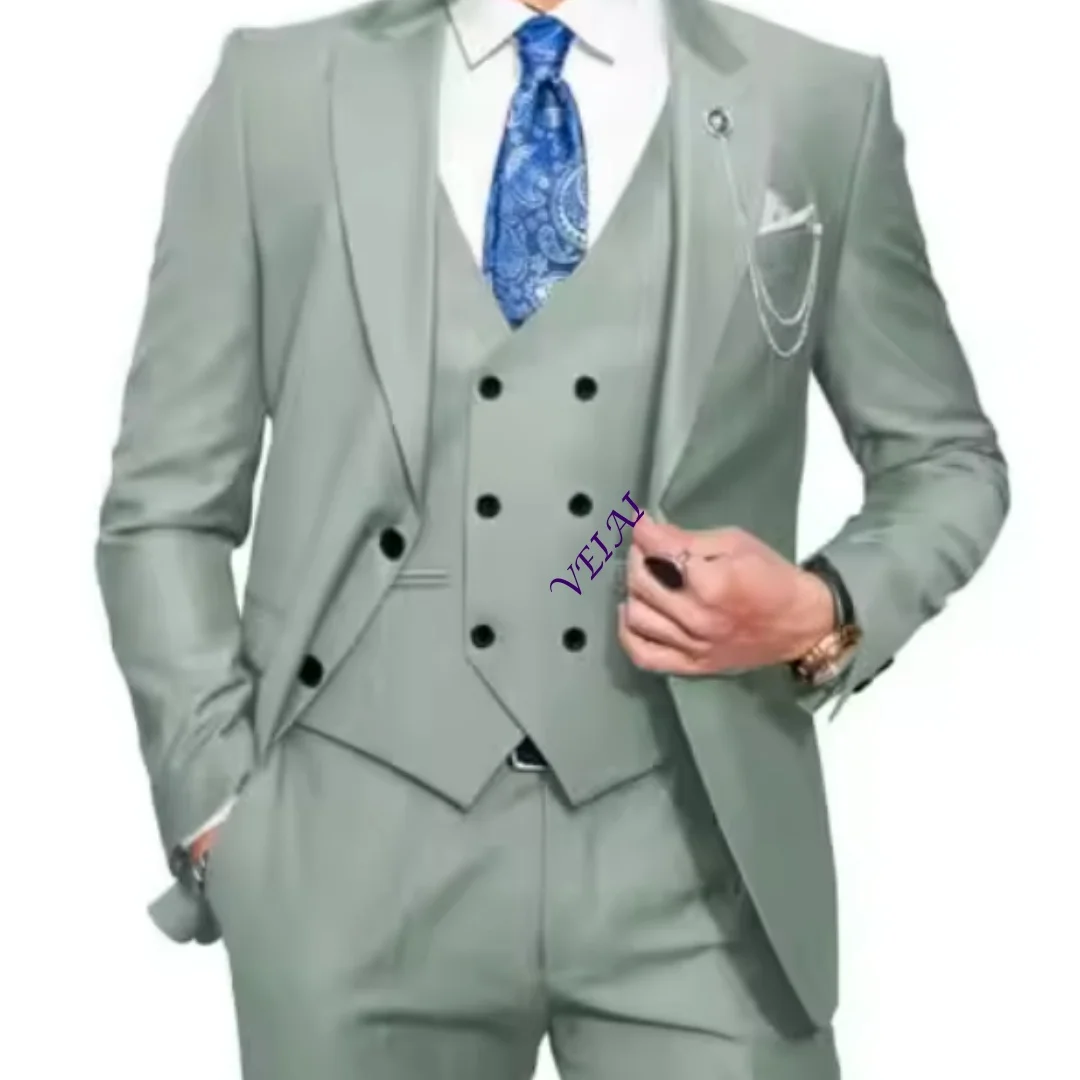 CustomizedLuxury Suit for Men Slim Fit Customized 3 Piece Blazer Vest and Pants Set Elegant Tuxedo Suits for Men Wedding Banquet