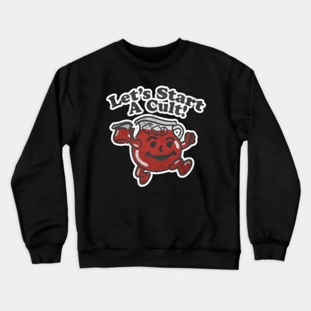 

Autumn and Winter Style Dark - Comedy Sweatshirt "Let's Start A Cult!" with Cartoon Graphic for A Trendy and Edgy Look