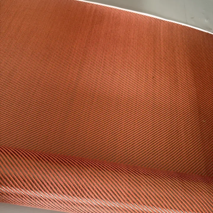 3K 200g/m2 2x2 orange Kevlar and carbon fiber blended fabric, aramid fiber mixed carbon Kevlar fabric