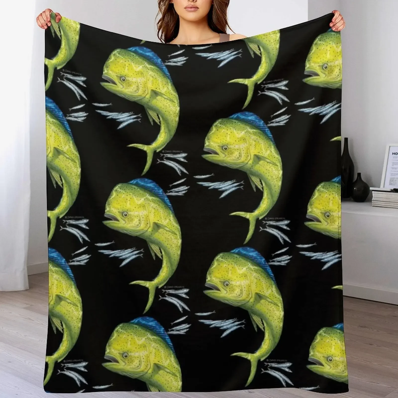 

Mahi Mahi and baitfish Throw Blanket manga Plaid on the sofa halloween Sofas Blankets