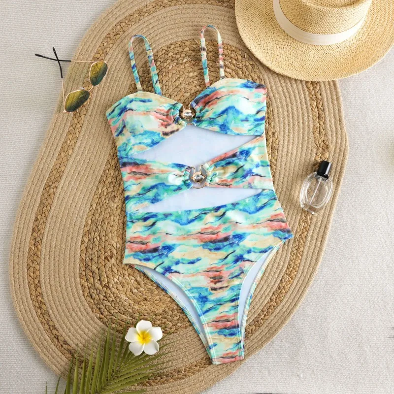 One Piece Swimsuit Swimming Suit for Women New Fashion Retro Japanese Style Backless Simple High-Waisted Beach Vacation