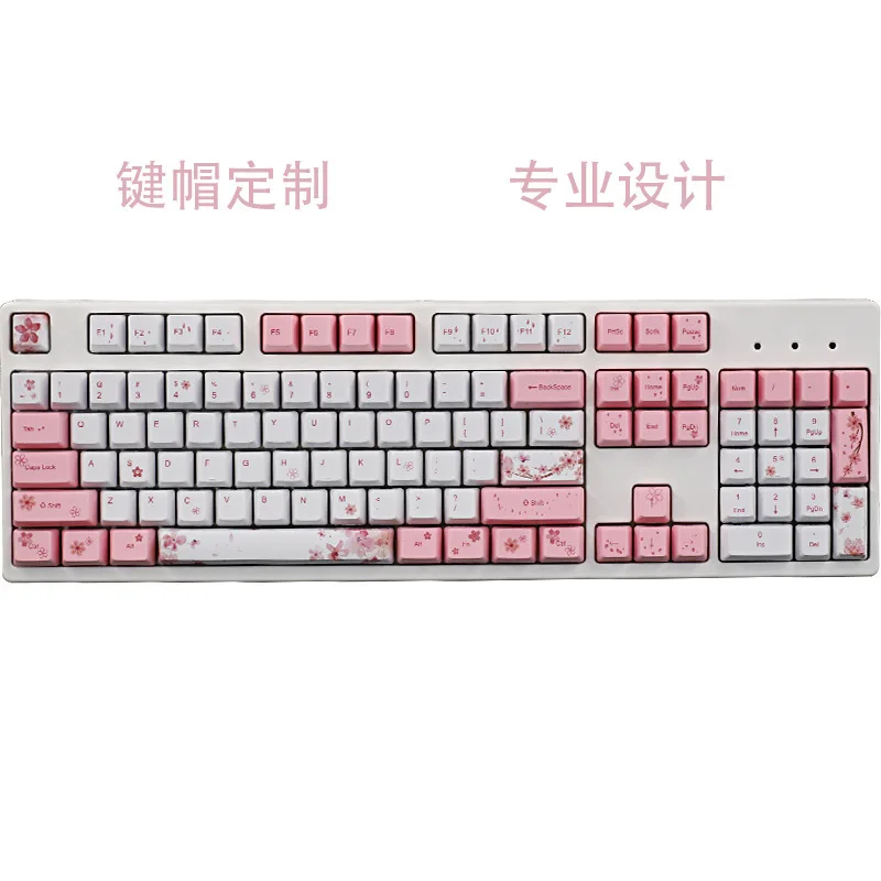 

Милые розовые кейкапы Sakura для девочек, полный комплект из PBT-кейкапов с пятисторонней горячей сублимацией, маленькие, для механической клавиатуры.