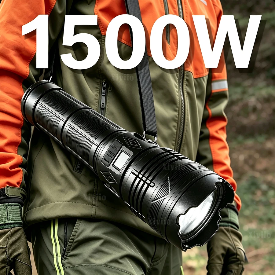 High Power Led Flashlights 1500W High Lumen Long Range 6km Super Bright Tactical Torch Rechargeable Camping Fishing Hunting Lamp