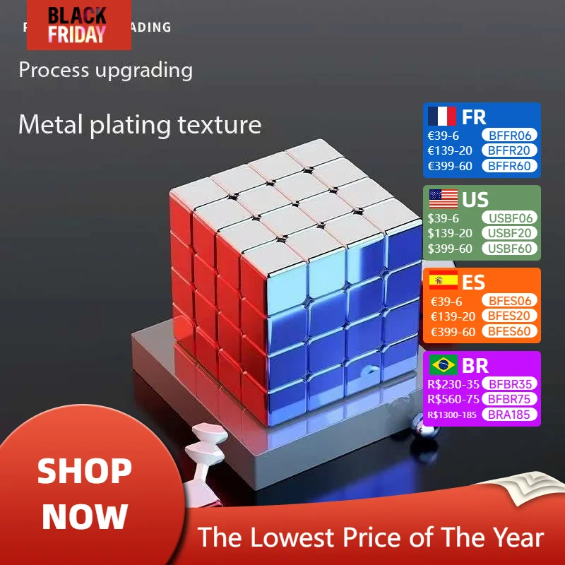 Shengshou Legend Metal 4x4 5x5 Magnetic Magic Speed Cube Fidget Toys Sengso Electroplate Cubo Magico Puzzle