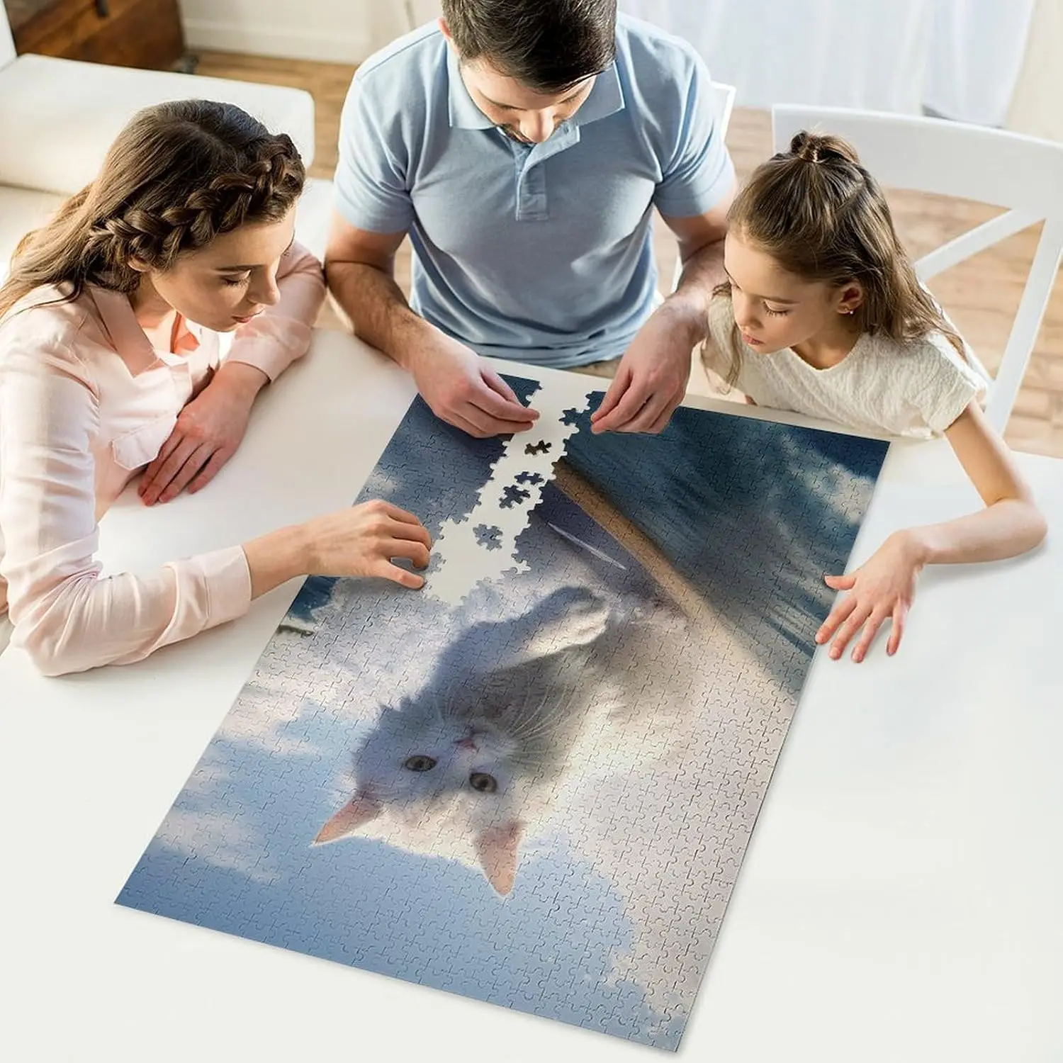 Quebra-cabeça de madeira mar surf pequeno gato branco 300/500/1000 peças para sala de jogos quarto sala de estar decoração aliviar o estresse relaxar o cérebro