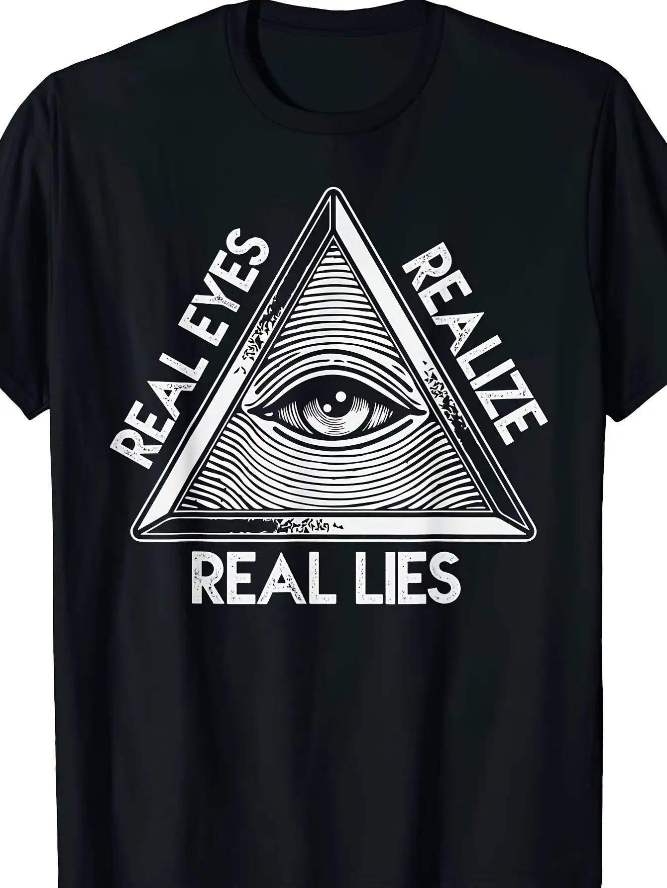 Men's True Eye Truth Pattern T-Shirt, Black Almighty Eye & Pyramid Design, with Almighty Eye Symbol, Breathable Moisture Absorbing Fabric, Casual Crew Neck Short Sleeve T-Shirt, Comfort T-Shirt, Pattern Printed Shirt