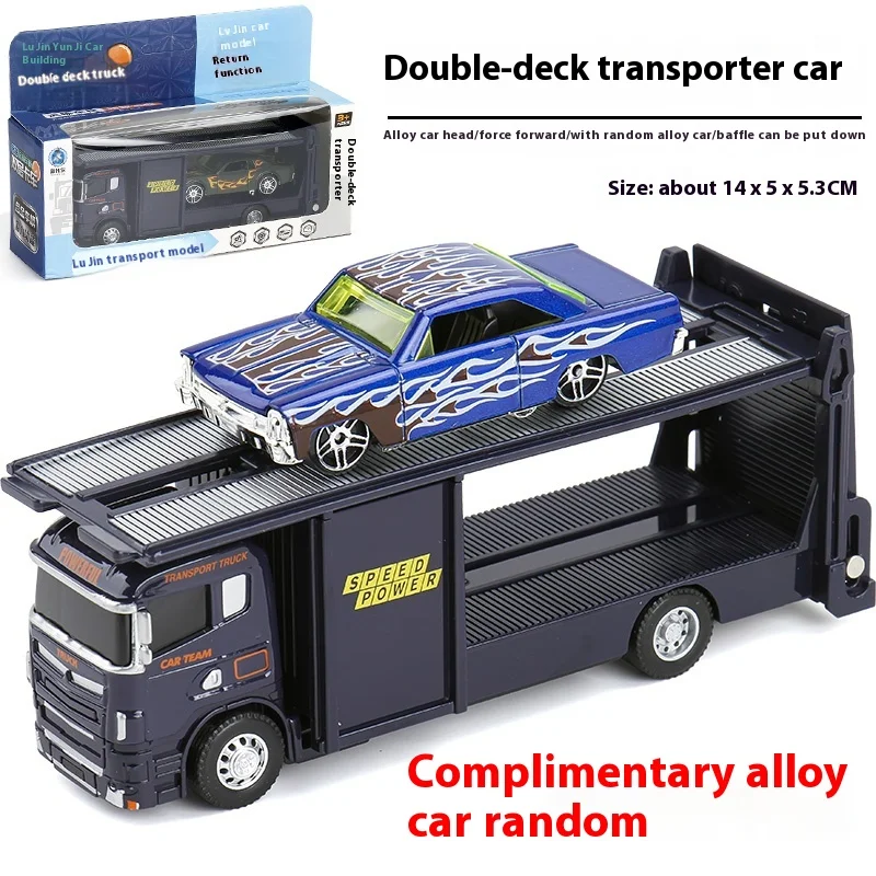 Miniature Dual-Deck Alloy Transport Truck Model, Spring-Powered Action, Premium Kids Toy Vehicle for Endless Fun & Adventure