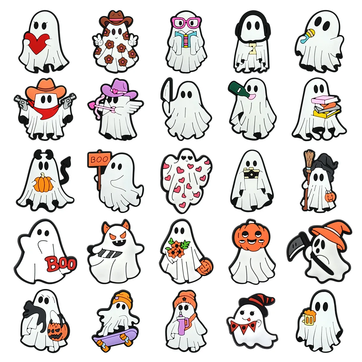 New Funny Halloween Ghost Shape Soft PVC Detachable Shoe Charms Decorative Pins for Hole Clogs Holiday DIY Footwear Accessories