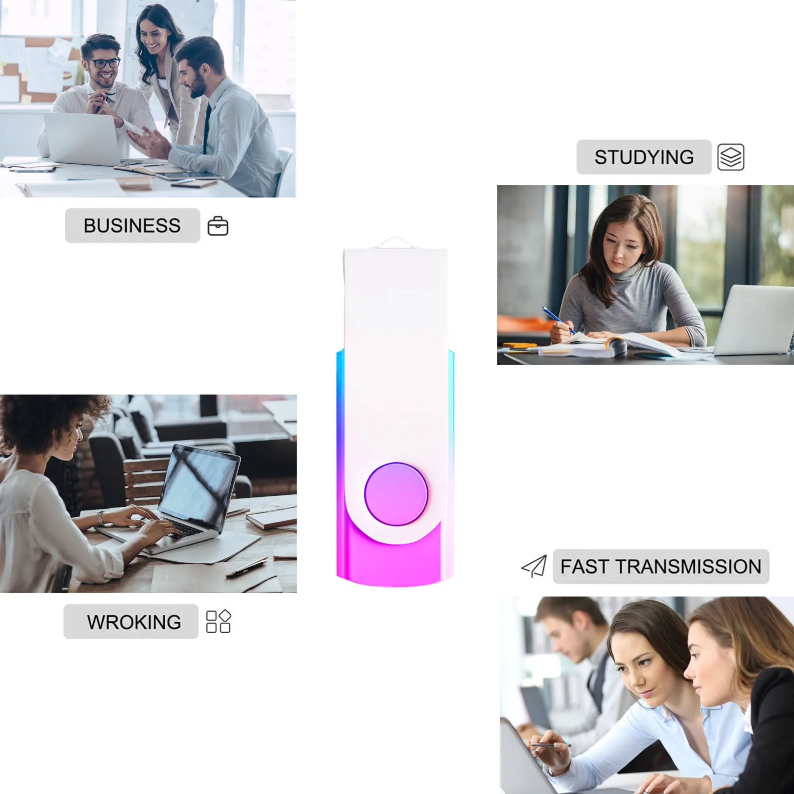 10Pack 2GB 32GB 128MB USB Flash Drives Gradient Color 2.0 Memory Stick Wholesale Bulk Swivel Design Thumb Drive for Data Storage