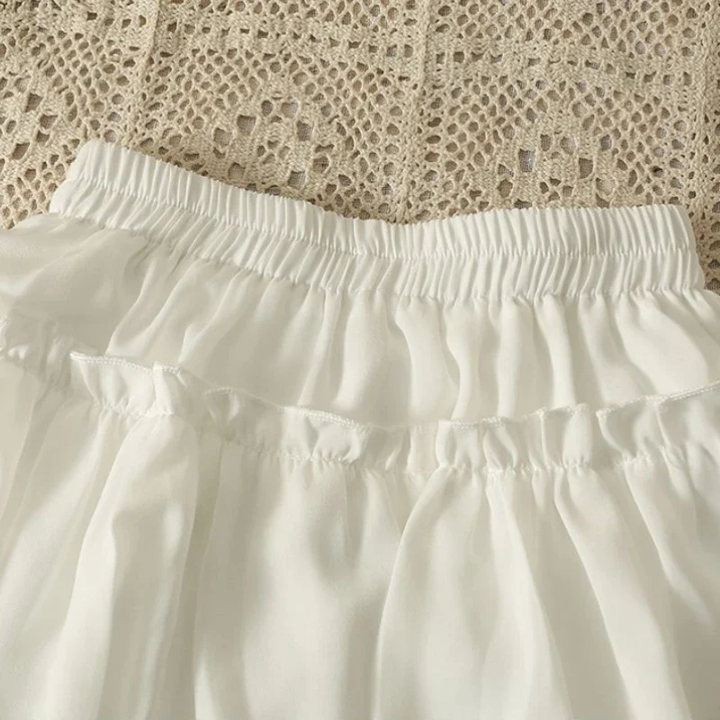 女性のための伸縮性のあるウエストミニスカート,カワイイバケーション,無地のフリル,シックなデザイン,甘いボールガウン,韓国のファッション,夏,y2k