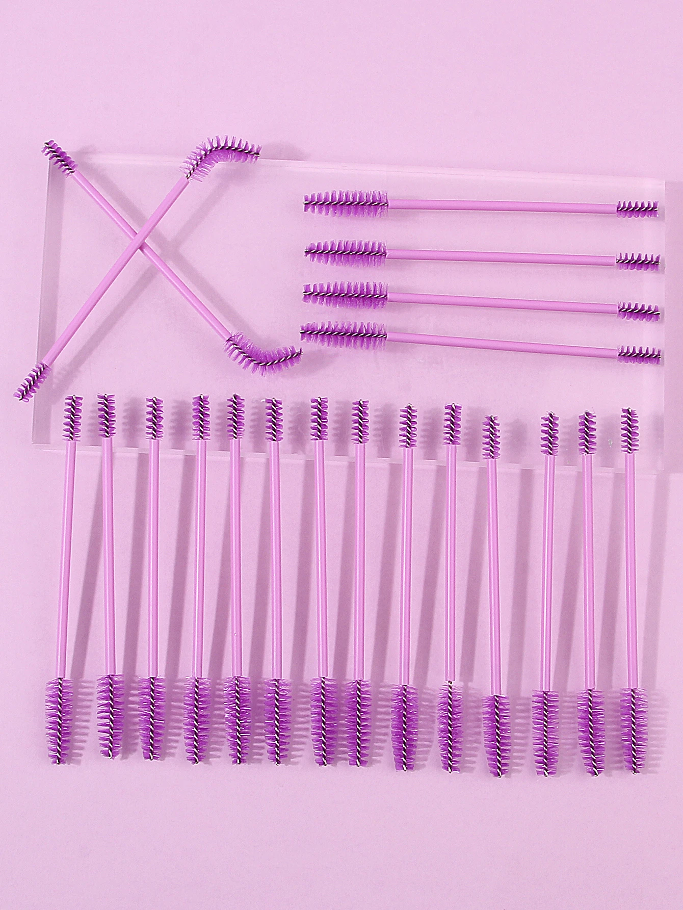 Pinceau à mascara double tête 20 pièces, outil pour les yeux portable violet, pinceau de maquillage, pinceau à sourcils à friser naturel, mascara en spirale brus