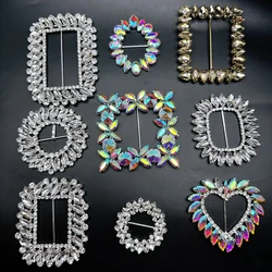 7.5*10cm Rhinestone belt buckle AB/ White crystal metal shoe buckle Button Dress Accessories Women's dress shoe decoration