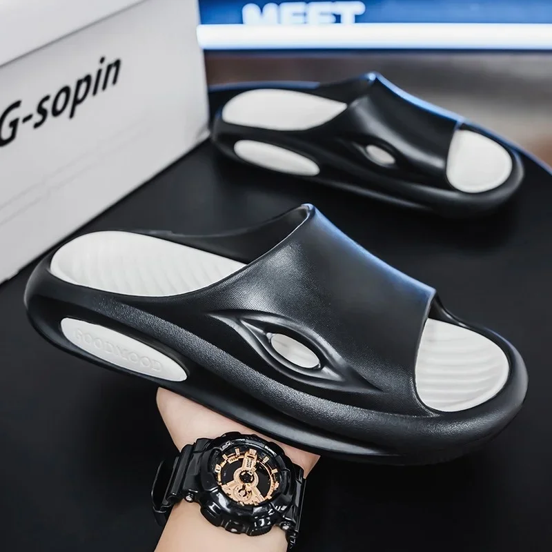 Summer Men's Slippers Home Beach Color Block Lightweight Casual Large-sized Personalized Anti-slip Silent Soft-soled Sandals